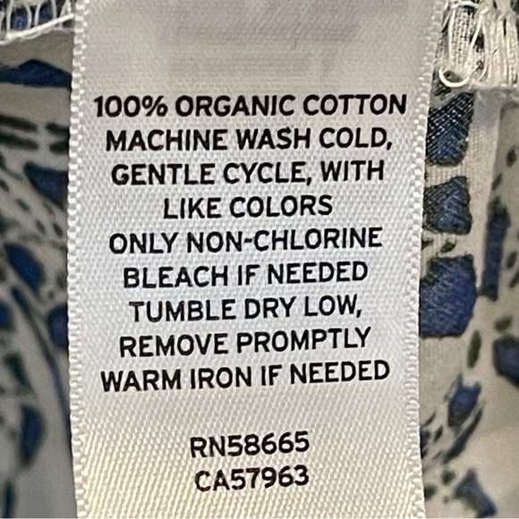 Caslon PUFF SLEEVE FR BUTTON ORGANIC COTTON TOP IVORY- BLUE KARA BLOCK PRINT 2X - Picture 5 of 5